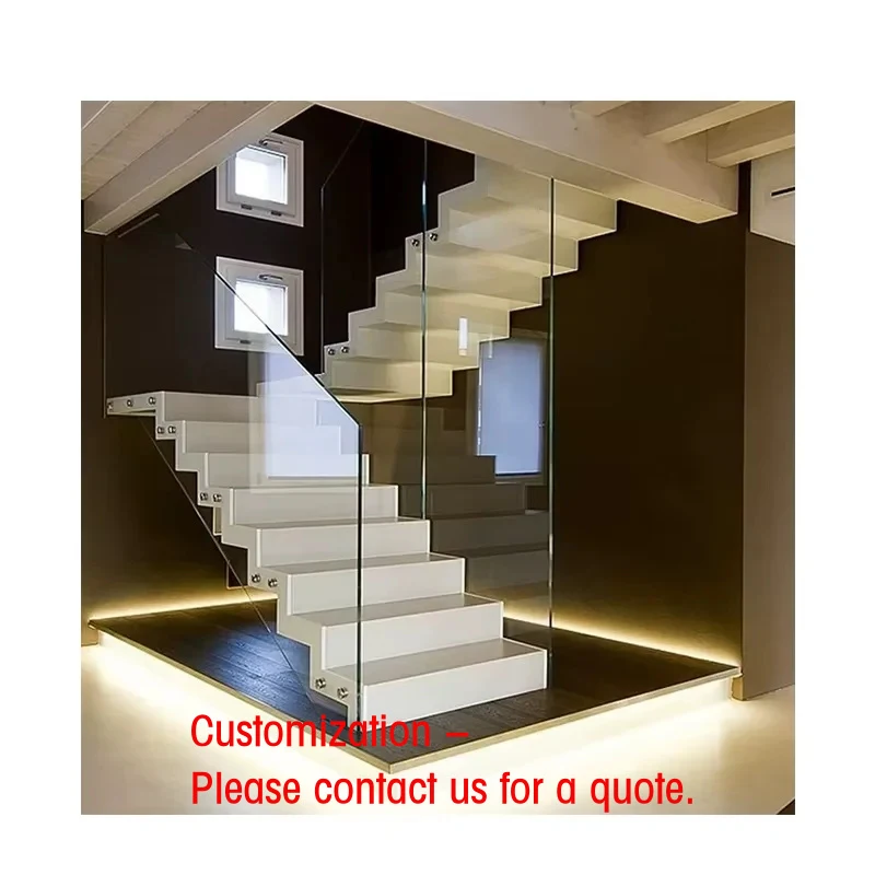 custom.CBMmart Indoor Stairs Single Beam Straight Floating Stairs With Solid Wood Steps Metal Wooden Staircase