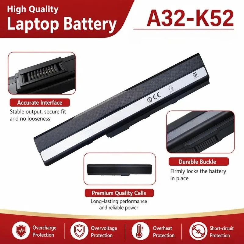 Replacement Laptop Battery for ASUS X42J K42J A42J K52J A52J X52J A32-K52 Notebook High Capacity Rechargeable Power