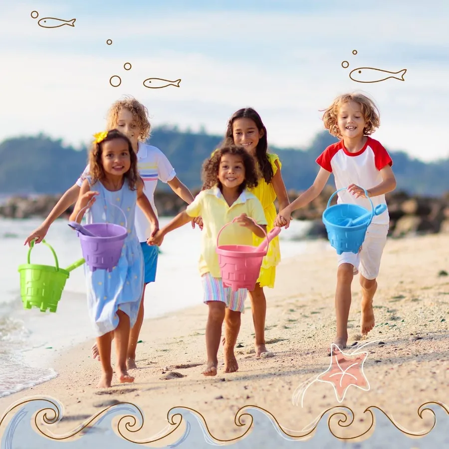 60 Pcs Sand Buckets Bulk for Kids Easter Sand Buckets and Shovels for Kids 5.5 Inch Plastic Beach Pails Toys for Girls Boys Gift