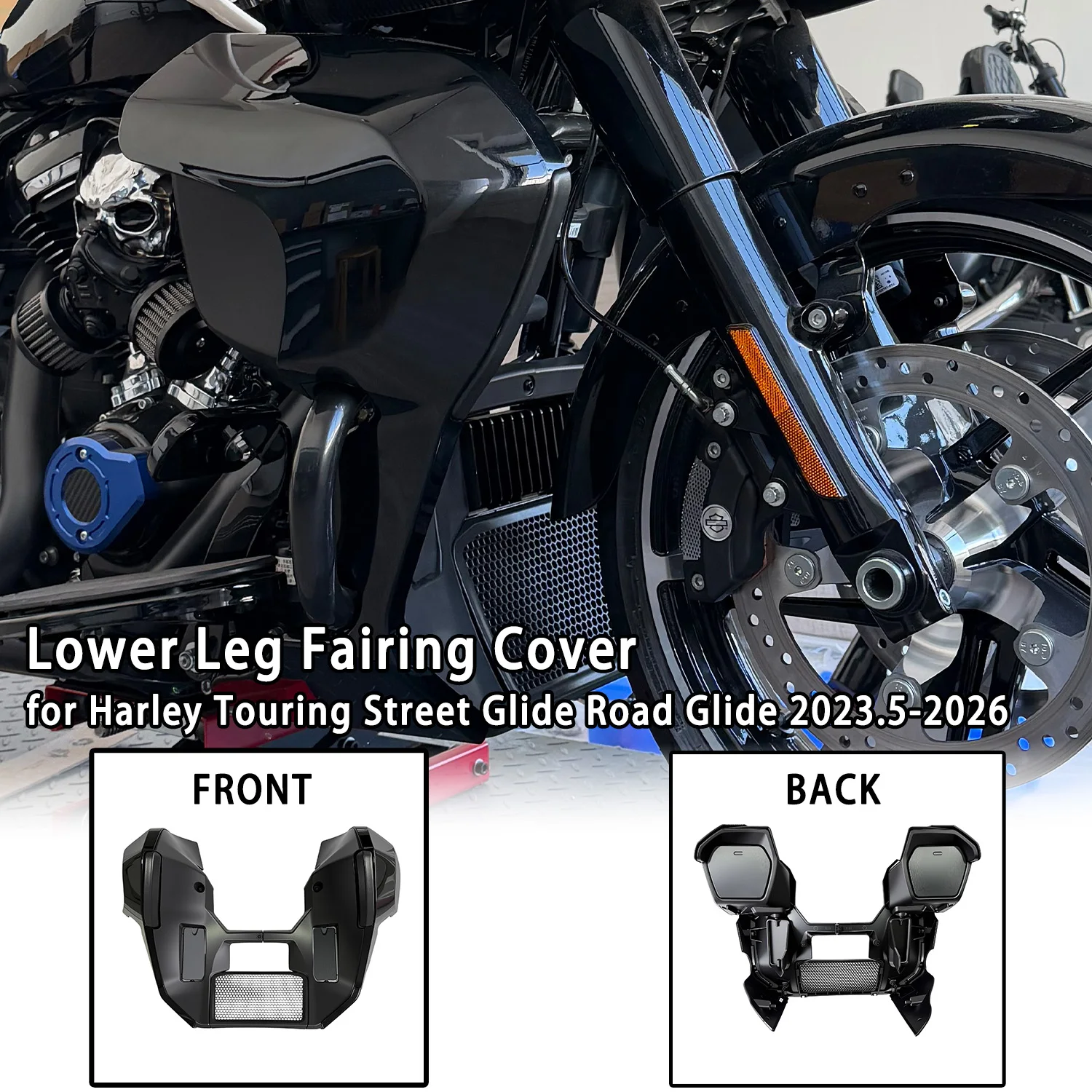 

Free Shipping New Lower Leg Fairing Cover Extended Chin Spoiler Set for Harley Touring Street Glide Road Glide 2023.5-2026 Black