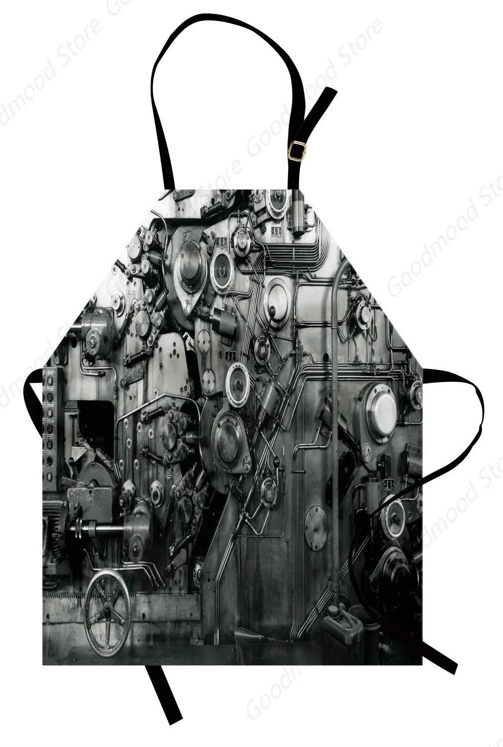 Industrial Apron, Modern Times Detail of Rusted Machine in Factory Physical Equipment Process, Unisex Kitchen Bib Apron