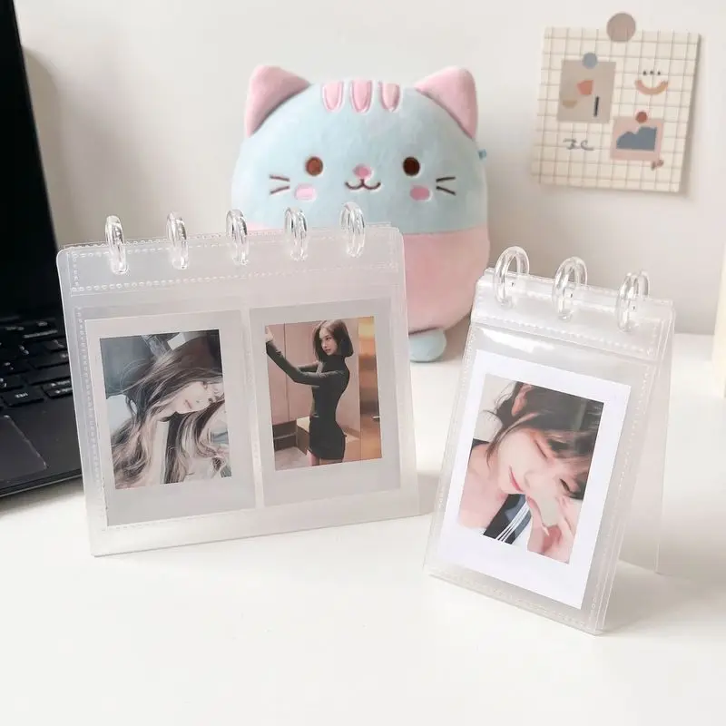 Desktop Standing Calendar Style 3 Inch Photo Card Binder 10 Pages Clear Pocket Album for Polaroid Cards & Fuse Beads Storage