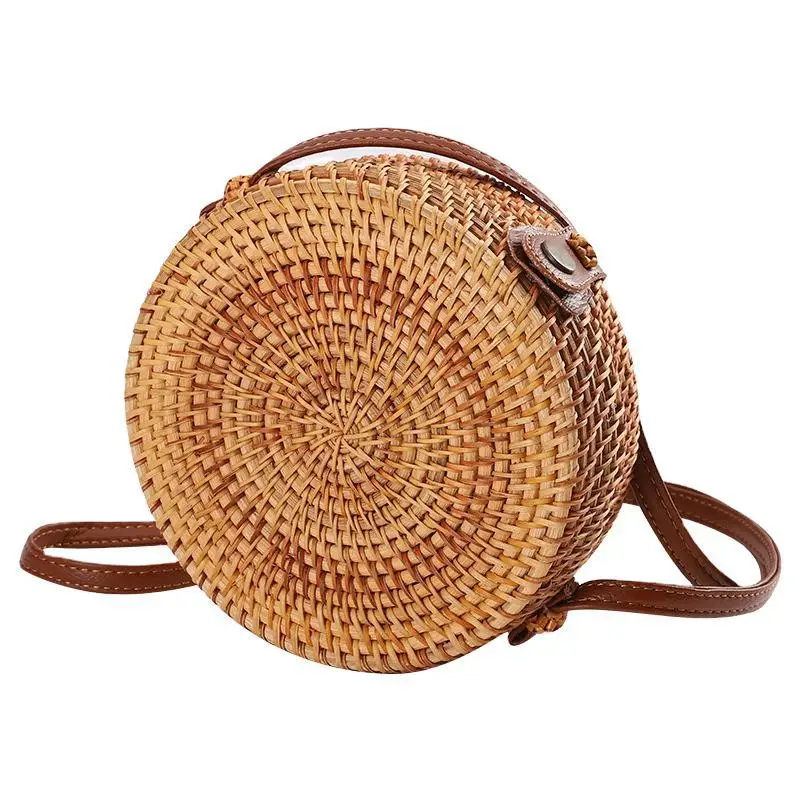 Wholesale Off-the-shelf Ins Rattan Hand-woven Hand Bill Shoulder Beach Round Rattan Crossbody Bag