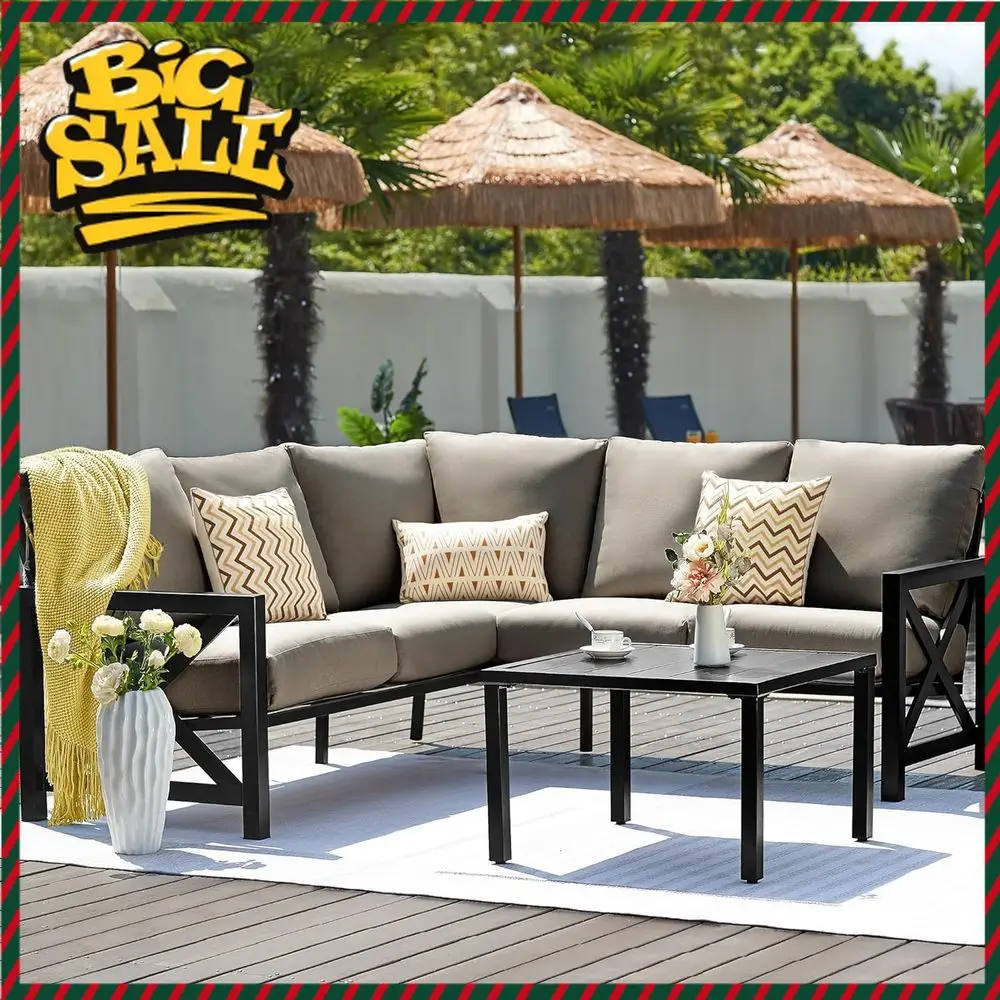 

Бестселлер: 6-местный металлический уличный L-образный секционный диван с 6,5-дюймовыми подушками и высокой спинкой, черная отделка