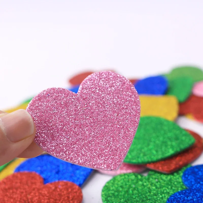 15PCS Colorful Glitter Foam Stickers Self-Adhesive Stars / Heart Shapes Stickers Kid\'s Greeting Cards Home Classroom Decoration