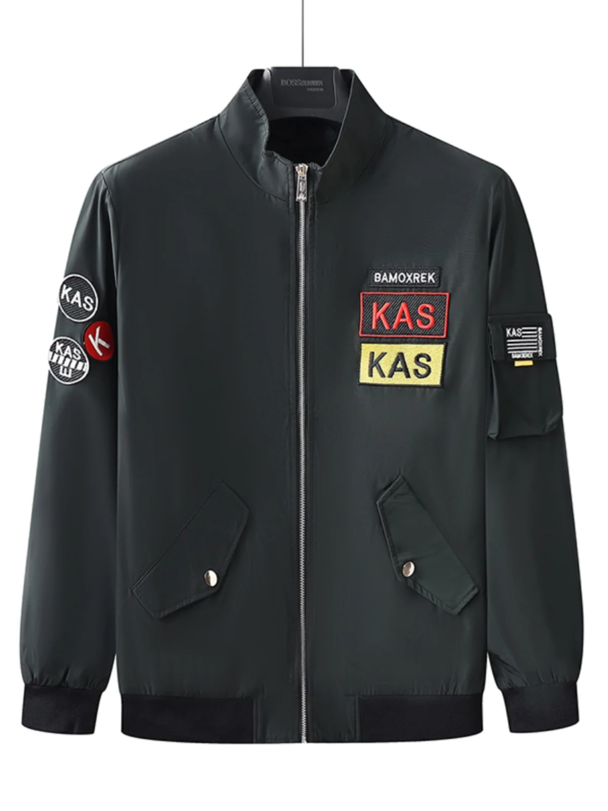 

Exquisite Embroidery Men's Casual Stand Collar Pure Color Jaet Spring Autumn Faionable Versatile Outerwear Youth Sle