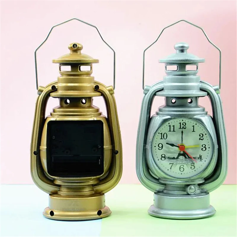 1PC Retro Alarm Clock Creative Oil Lamp Alarm Clock Watch Home Living Room Office Decoration Desktop Table Clocks Ornament