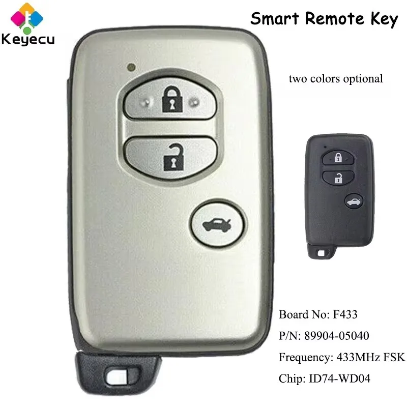 KEYECU Smart Remote Control Car Key With 3 Buttons 433MHz for Toyota Avensis 2011 2012 2013 2014 Fob PN: 89904-05040 Board: F433