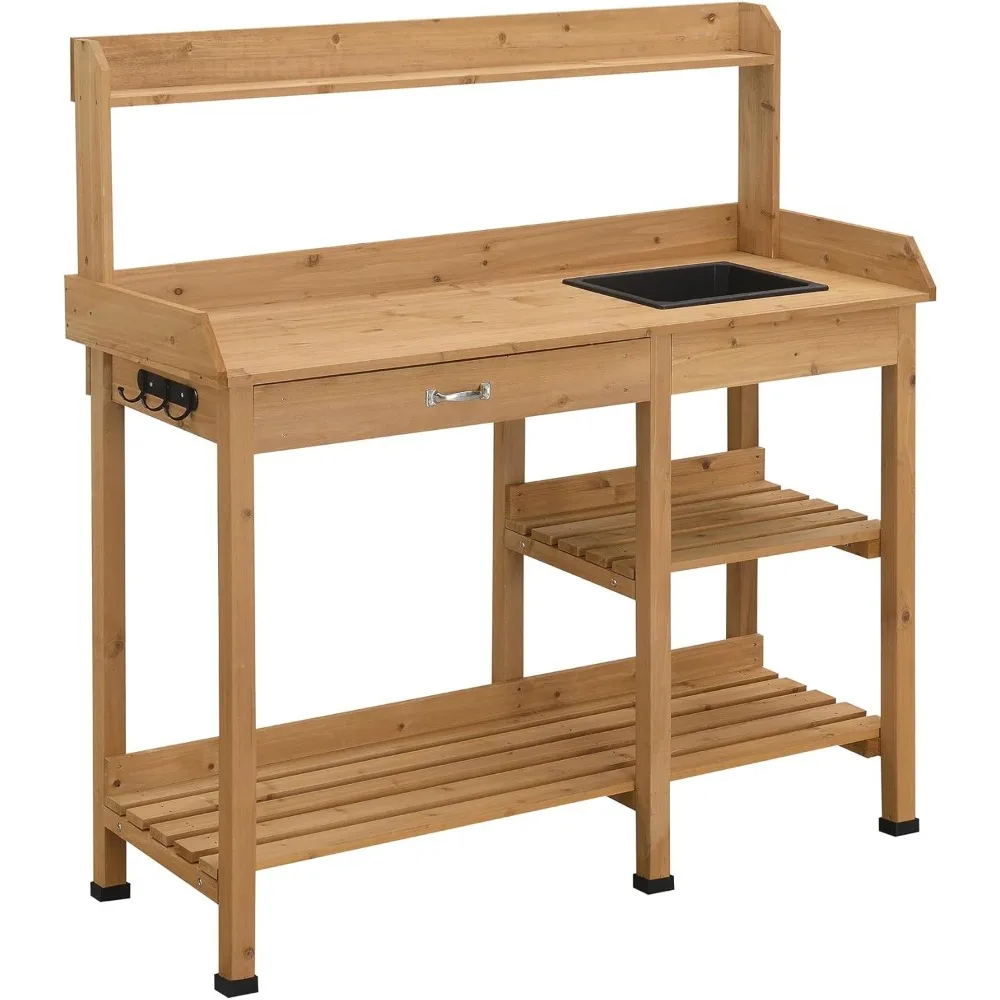 

Deluxe Outdoors Potting Bench 46" - Garden Planting Station with Storage Shelves & Drawer, Weatherproof Horticulture Workstatio