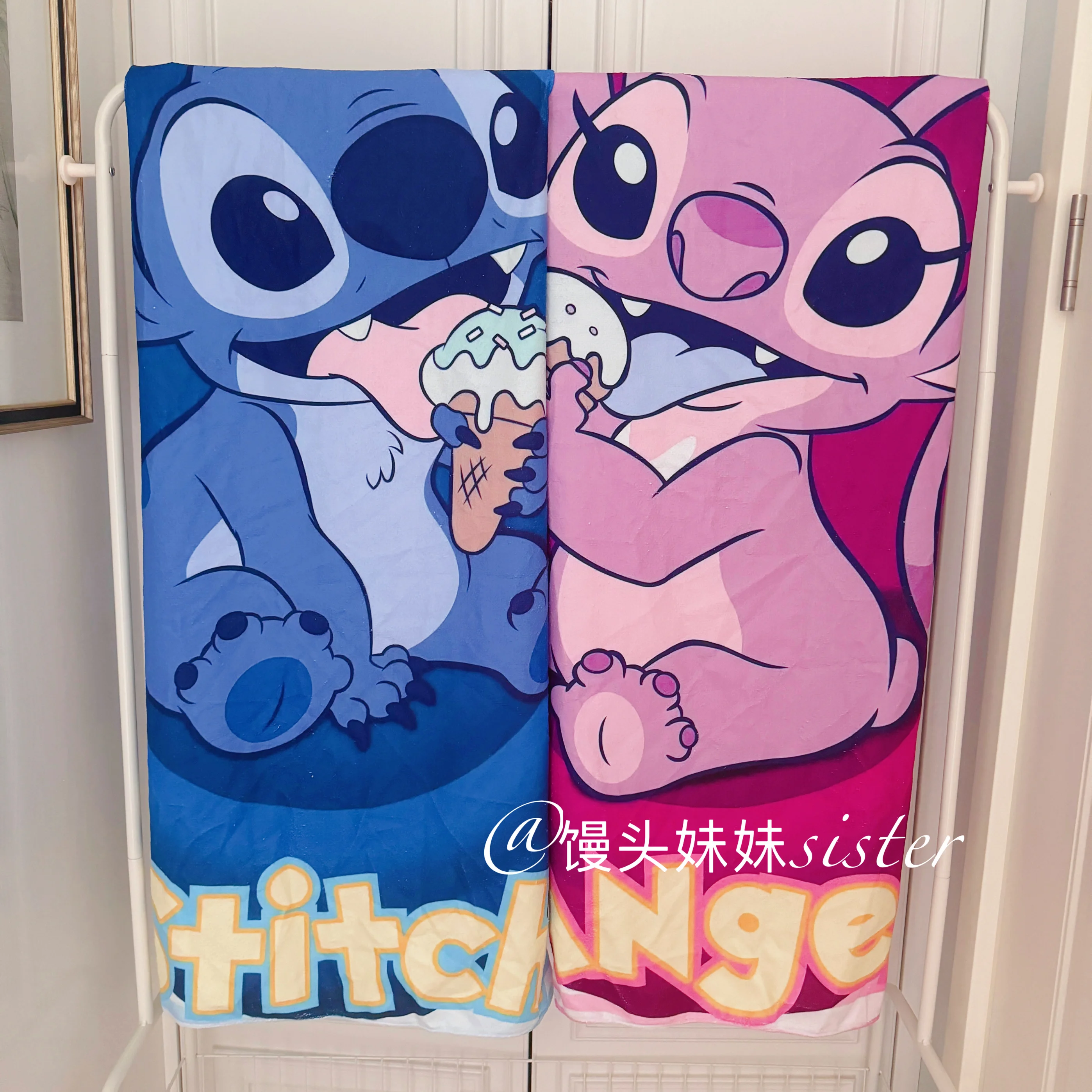 Lilo & Stitch Cartoon Patroon Bedrukt Badhanddoek Steek Engel Grote Handdoeken Strandhanddoeken Japanse Stijl Groot Formaat Handdoek