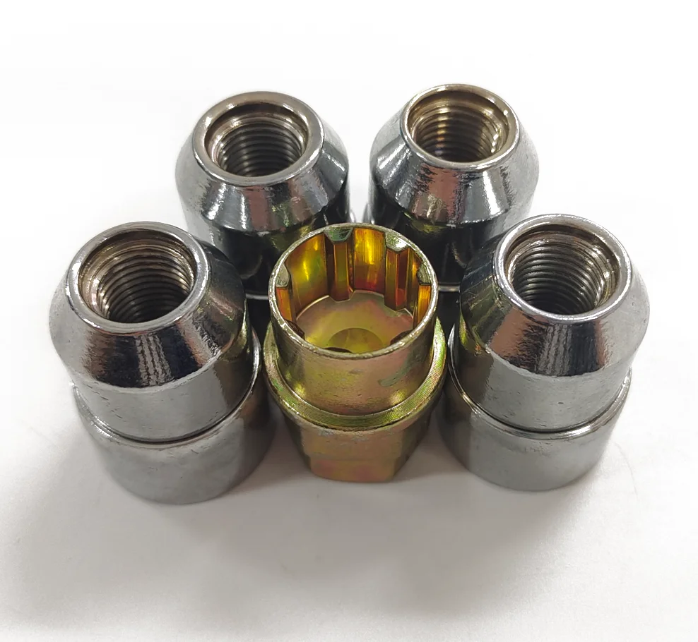 Universal Car Anti-theft Chrome Lug Nuts M12x1.5 M12x1.25 5pcs 4 Anti Theft Locking Nuts+1Key