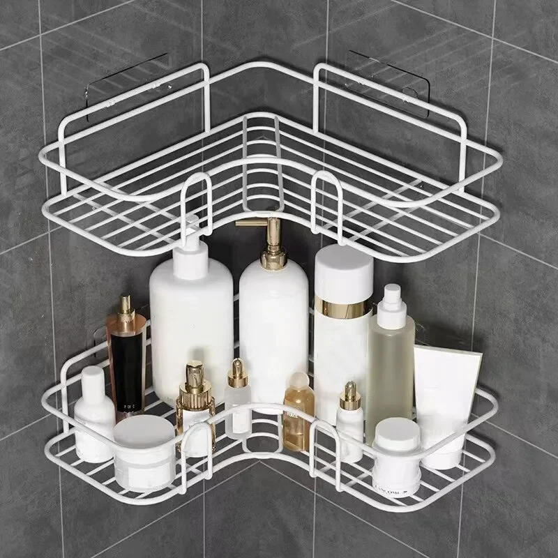 Bathroom Shelf Shampoo Storage Shelf Cosmetic Holder No Punch Metal Shelf Condiment Organizer Corner Shelf Bathroom Accessories