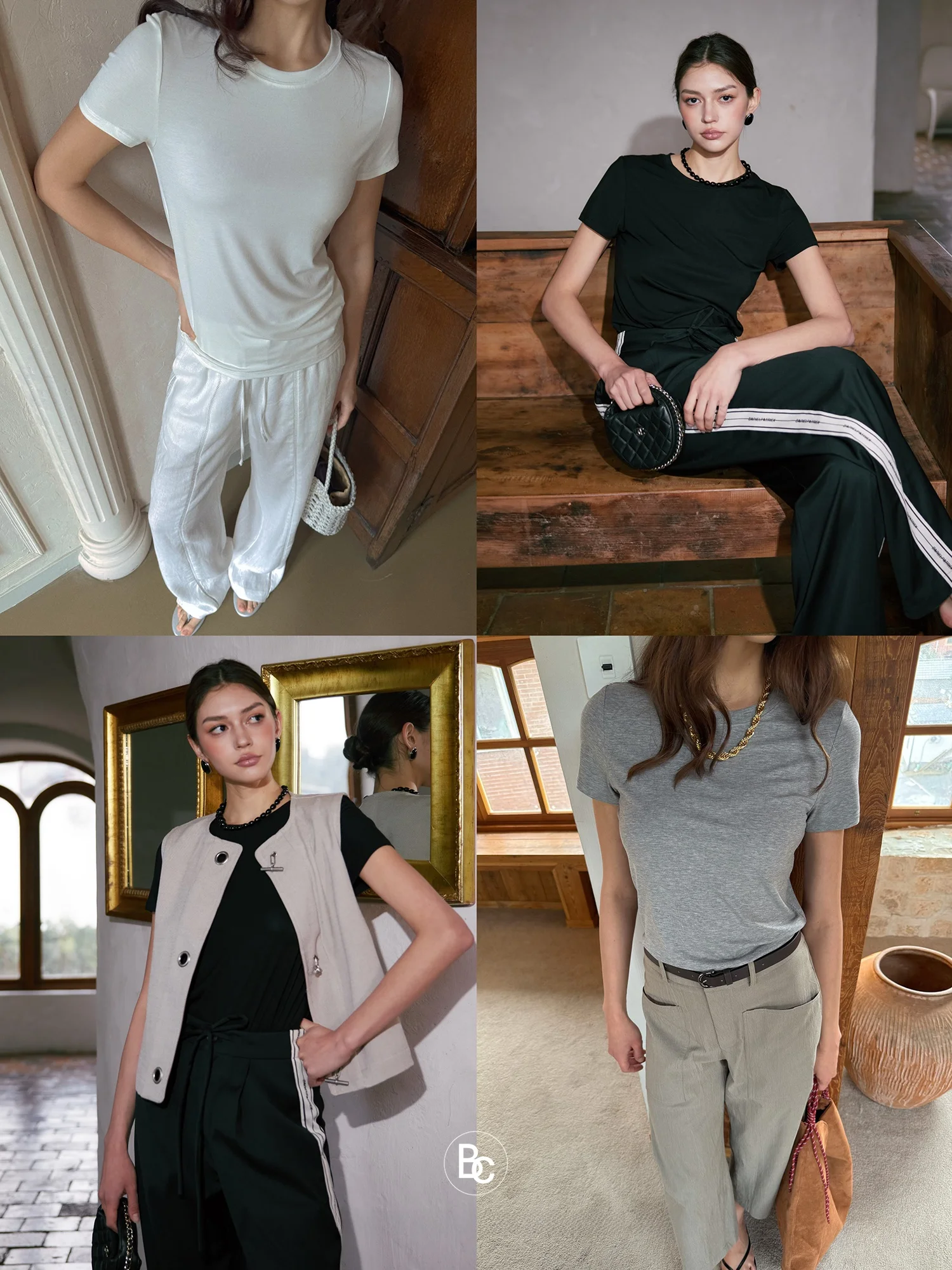 

Футболка Betchow High Quali Silk Skin-nouging ort Sve Bla White ey Commute Sle Straight Cut Fit