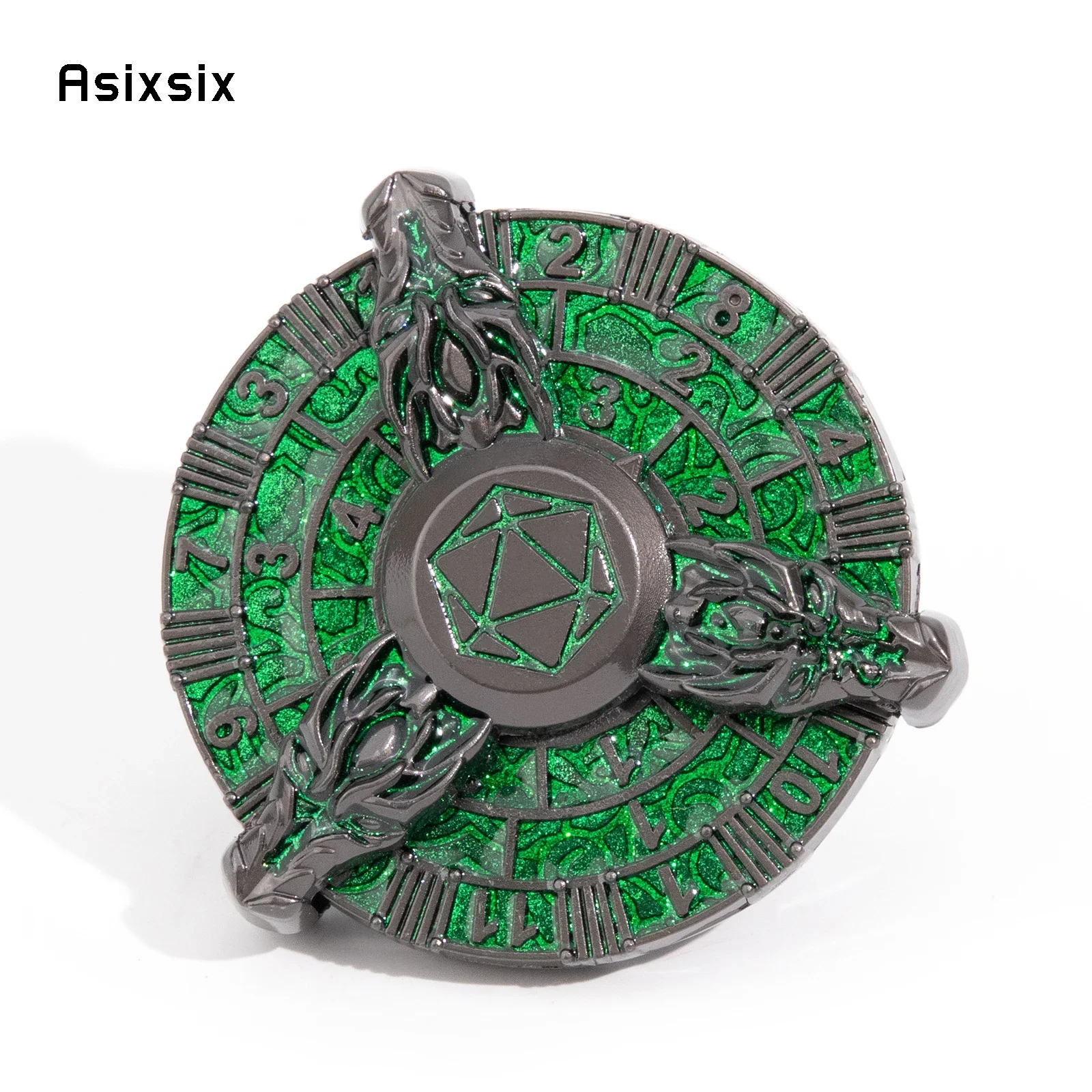 

Green Silver A Spinning Wheel Toy With Dice For A Multiplayer Rotation Game, Featuring A Dice Scoring System