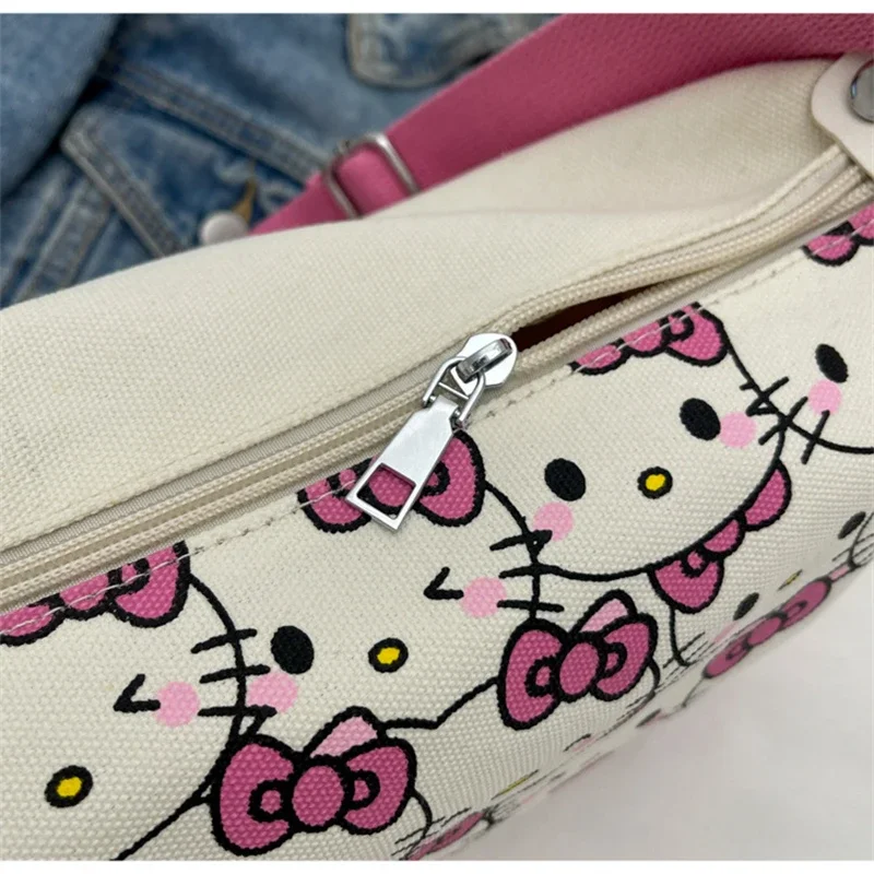 Sanrio Olá Kitty Bolsa de Ombro, Estudante bonito dos desenhos animados, Grande capacidade, Pendulares Compras, Canvas Messenger Bag, Presentes de férias