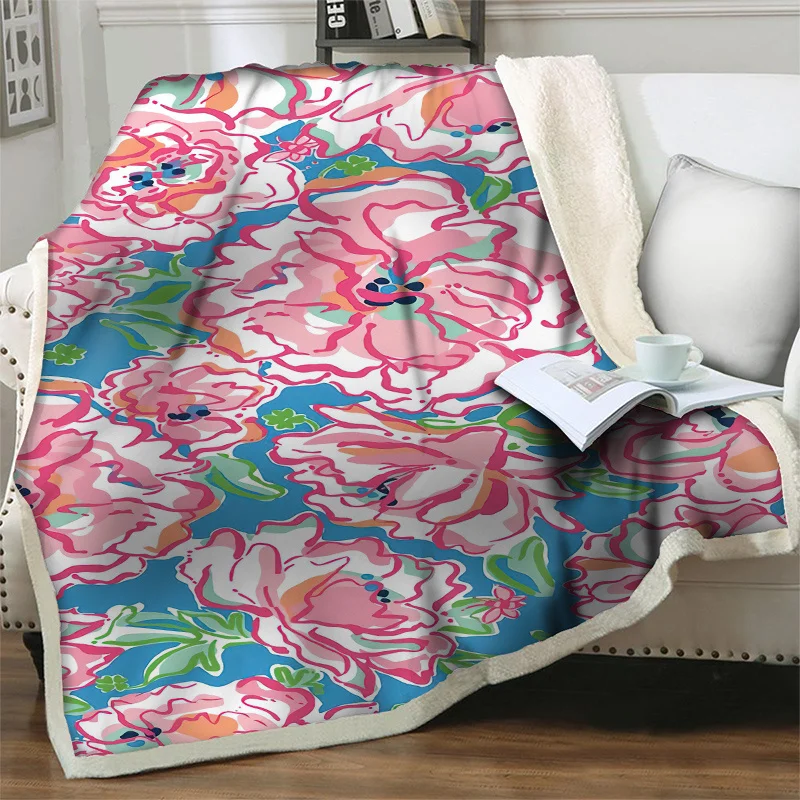 

3D Gorgeous Flower Printed Blanket Plush Throw Blankets for Beds Sofa Chair Travel Picnic Soft Warm Quilt Nap Cover Home Textile