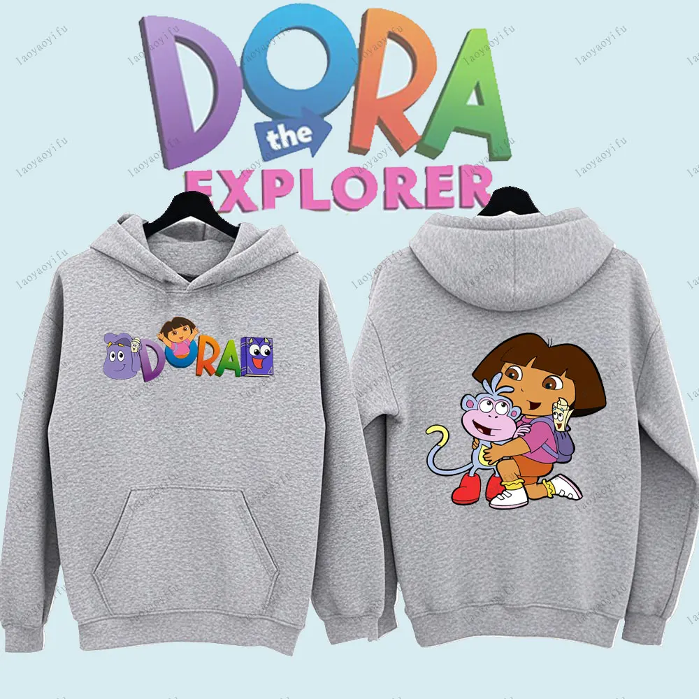 Dora The Explorer لطيف أنيمي الكرتون البلوز الشتاء الدفء هوديي للجنسين النساء الرجال ملابس رياضية شخصية مريحة #4