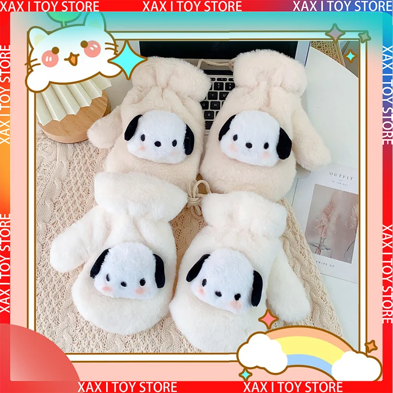 New Sell Well Anime Sanrio Winter Kawai Pochacco Cartoon Warm Gloves Doll Plush Stuffed Soft Warm Cute Birthday Christmas Gift