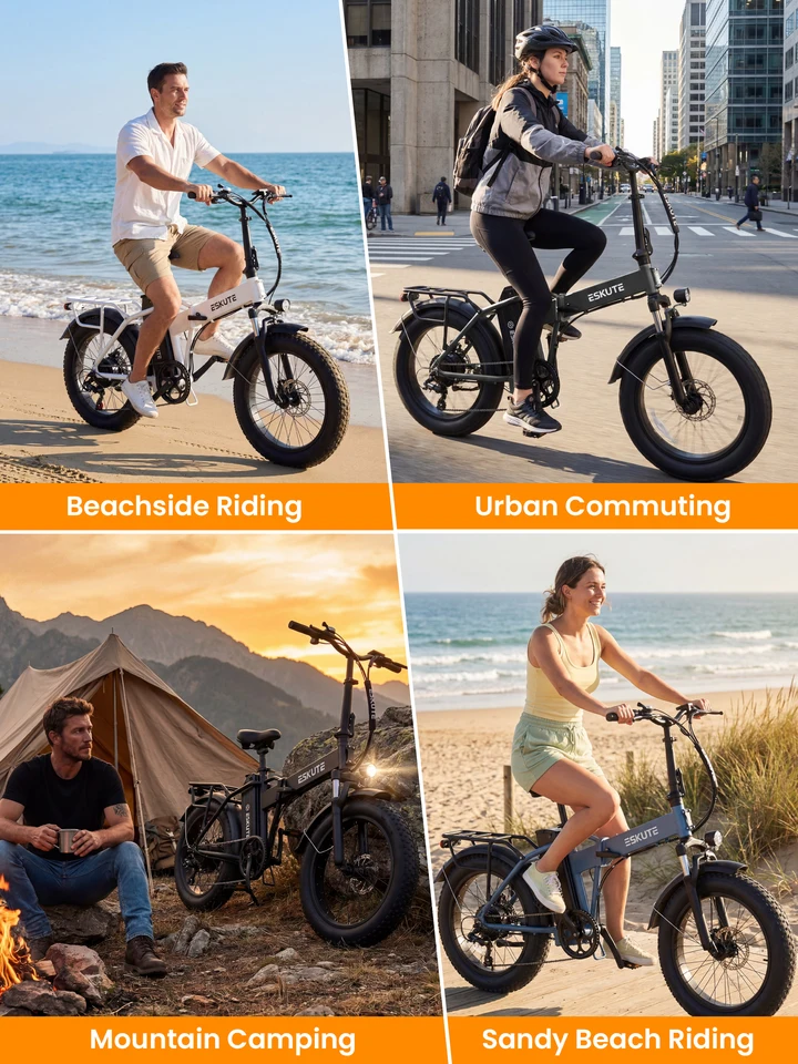 ESKUTE Electric Bike for Adults, 48V 20.8Ah Removable Battery, 20x4 Fat Tire Foldable Ebike with 1200W Peak Motor, Folding E Bike with 7‑Speed, 20+ MPH, up to 80 Miles, NFC Unlock image 10