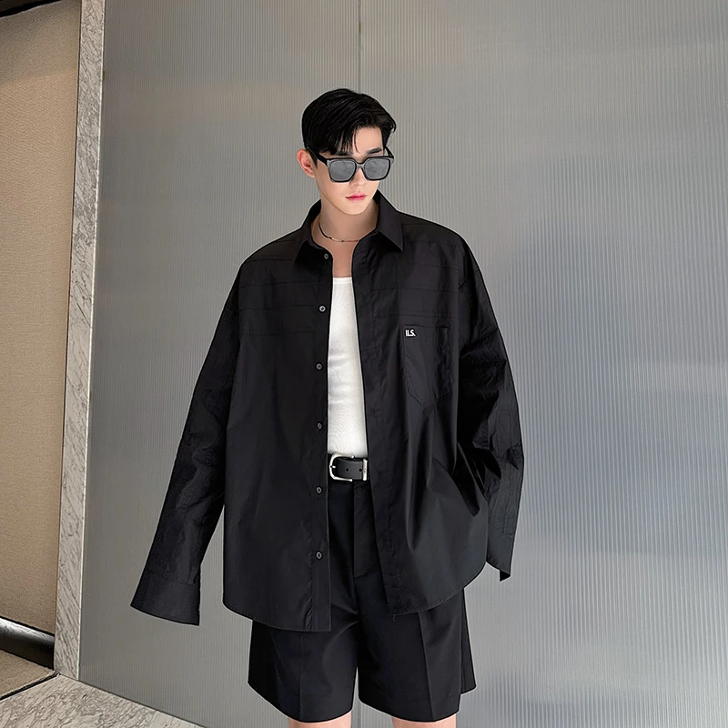 

Summer New Men's Long Sve irt Oversize Deconstructed Tee-Dimensional Patchwork Embroidery Pure Cotton Sun Protection C...