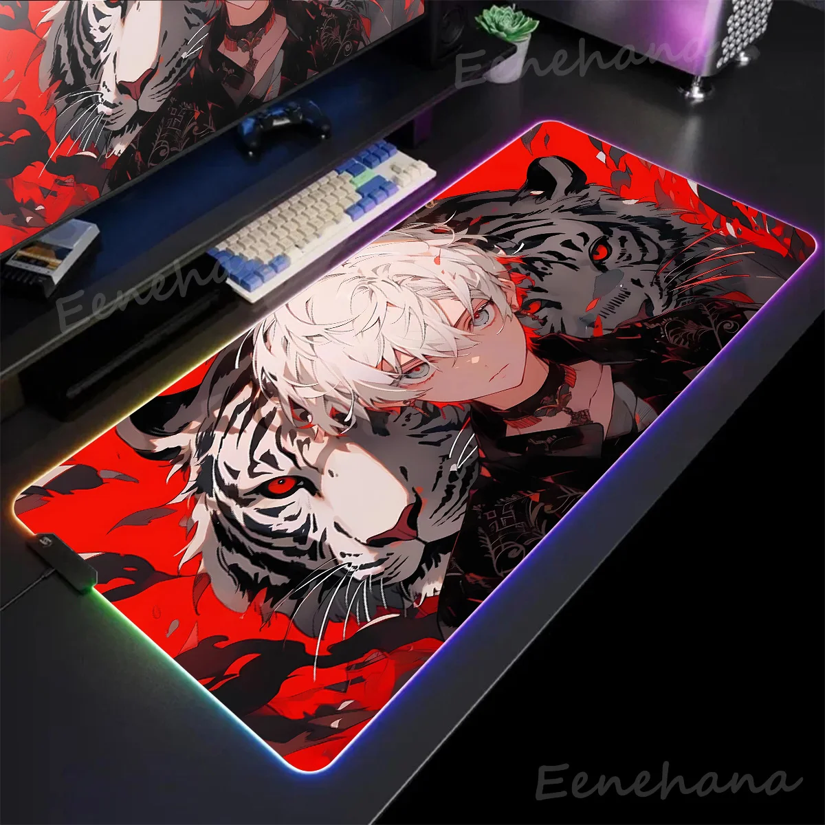 

Mouse Pad tiger Mousepad Gaming Lighting RGB Large Computer Keyboard Mouse Mat Colorful Lumious Desk Mats for PC Deskpad LED