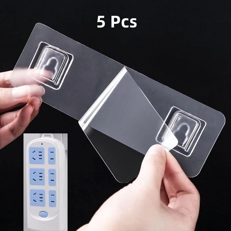 

5 Pairs Strong Sticky Hung Double Sided Patch Hook Plus Size Buckle Transparent Adhesive Wall Hooks Cup Sucker