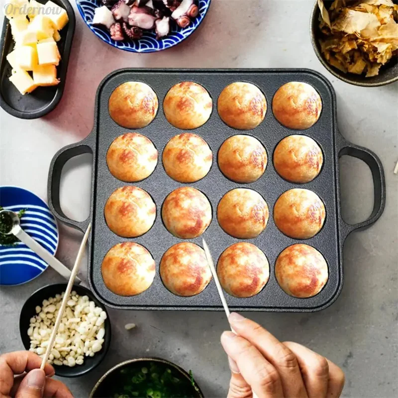 16 Hole Cast Iron Takoyaki Grill Pan Non-Stick Takoyaki Maker Octopus Ball Pancake Maker Kitchen Cookware Kitchenware view 4