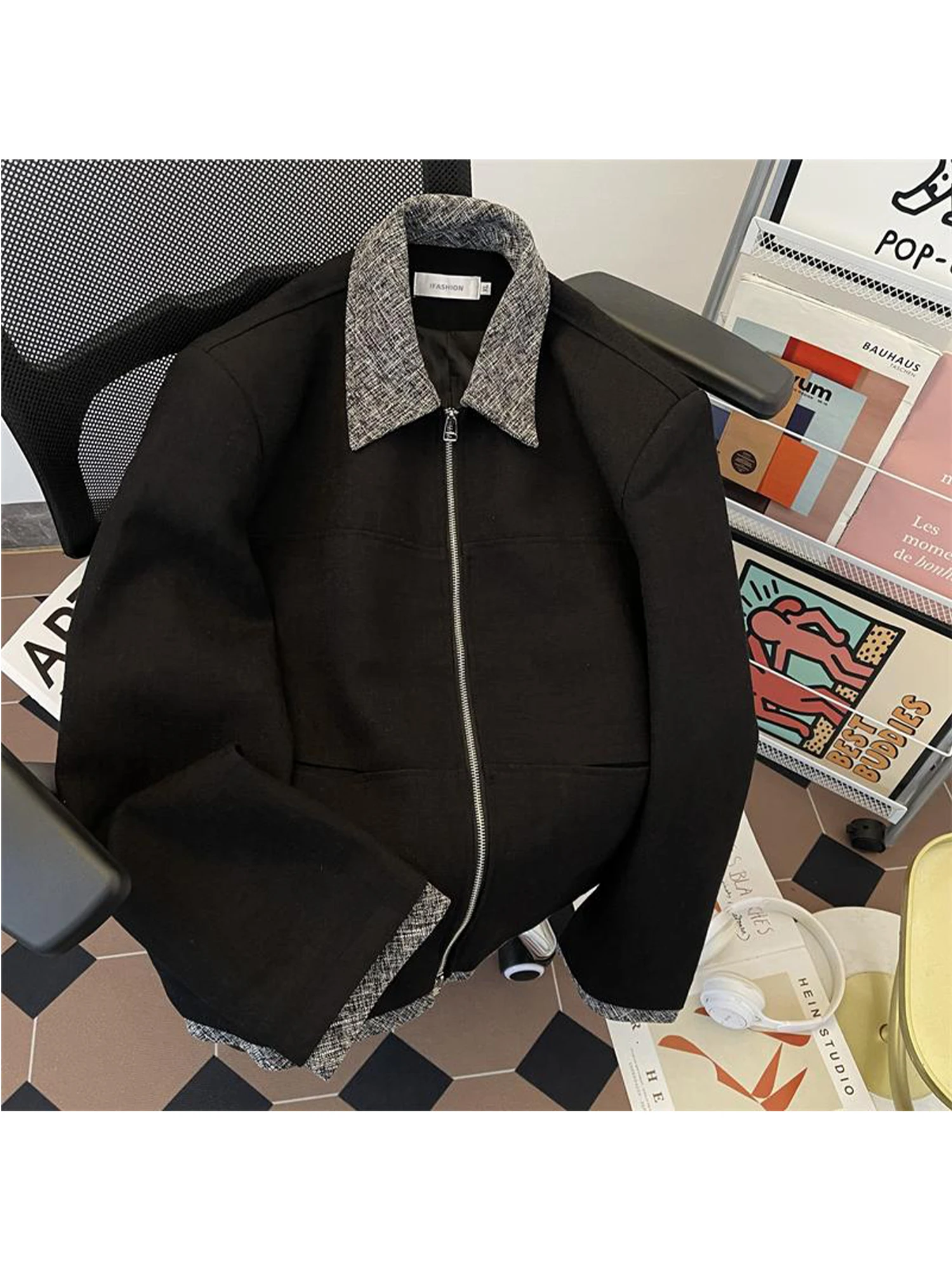 

Women's Black Gothic Autumn Jacket Coat Harajuku Long Sleeve Jacket 2000s Vintage Boyfriend style Oversize Outerwear Autumn 2025