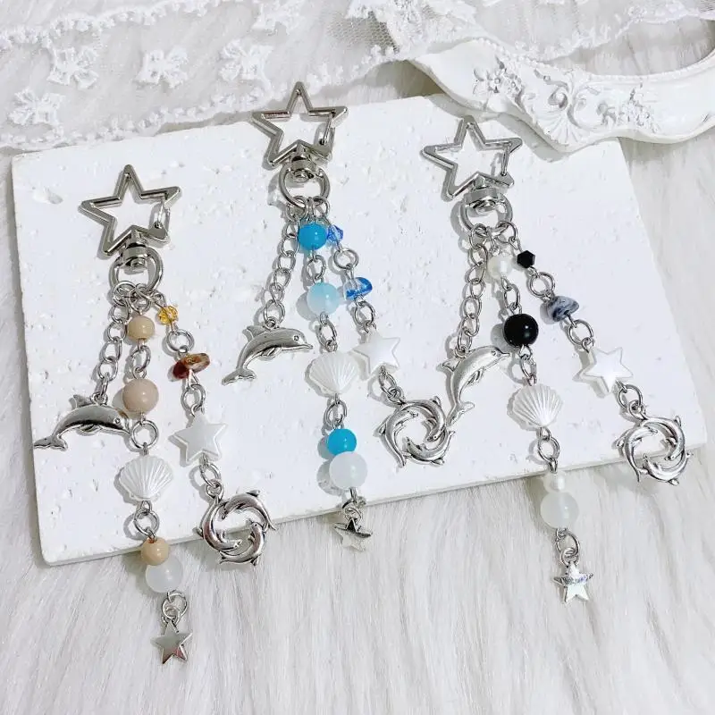موضة دولفين شل ستار المفاتيح النسخة الكورية الخرز كيرينغ مفتاح السيارة حامل ظهره قلادة حقيبة اكسسوارات الديكور