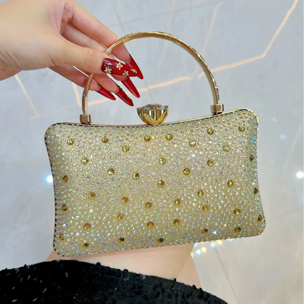 

Shiny Luxurious Full Colorful Rhinestones Women's Handbag High-end Elegant Evening Bags Party Banquet Chain Shoulder Bags Purses