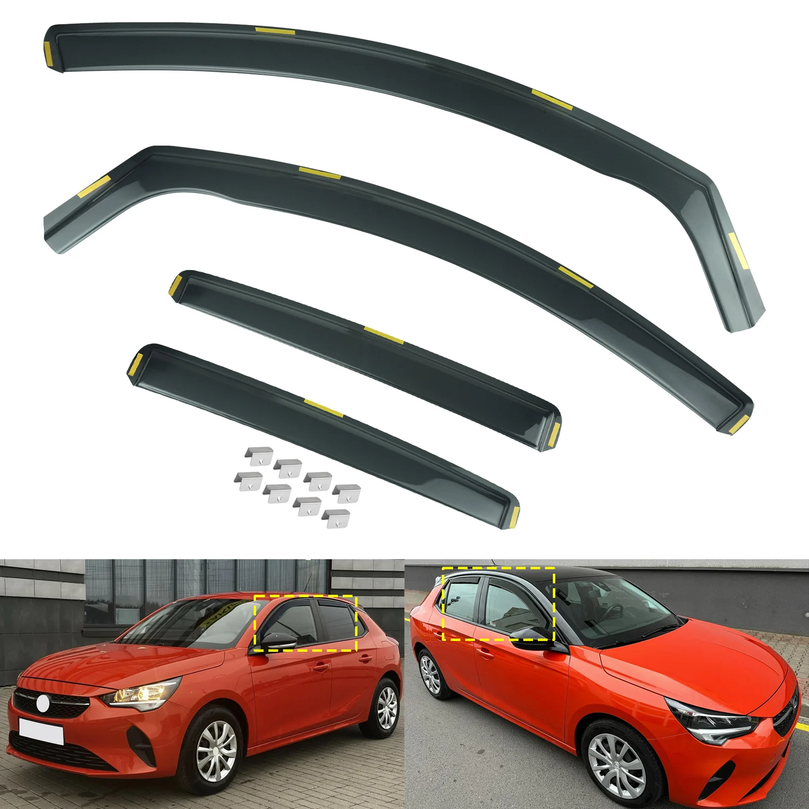 

4pcs Tint Side Window Wind Rain Sun Guard Deflectors Protector Sheet Tea translucent For Opel Vauxhall Corsa F 2019-Up