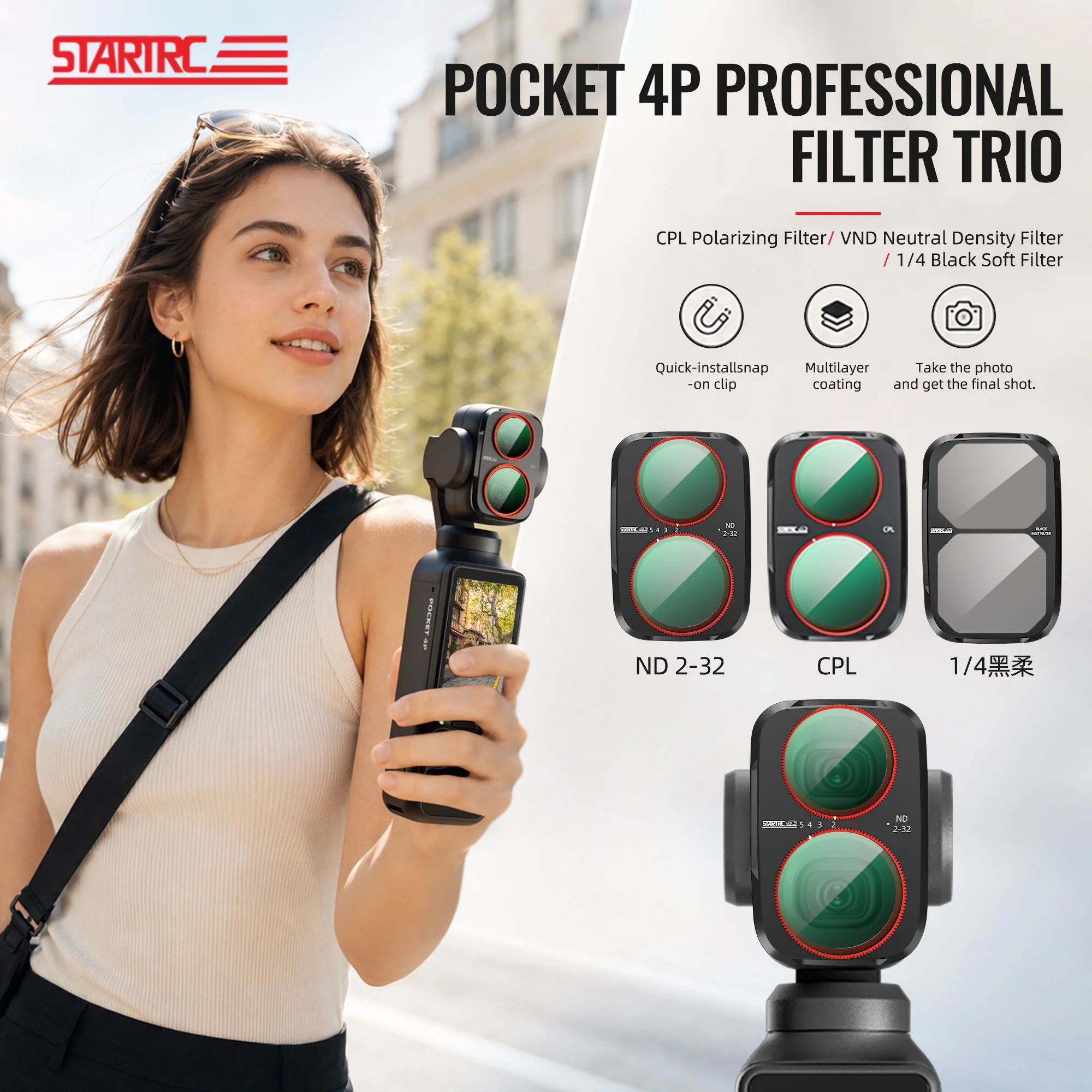 �y�Z�[�����zDJI Pocket 4 Pro�p CPL ND�����Y�t�B���^�[�L�b�g UV CPL VND (ND2-5) �u���b�N�~�X�g�t�B���^�[ �i�`�������i�C�g �}�O�l�e�B�b�N�N�C�b�N�X���b�v�t�B���^�[ 4P