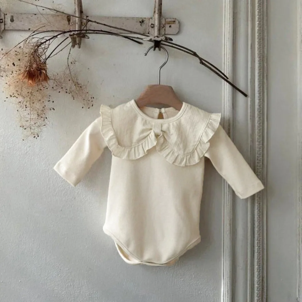 2026 Primavera Nuovo Bambino Manica Lunga Body Solido Infantile Ragazza Carino Grande Risvolto Principessa Tuta di Cotone Vestiti Del Bambino 0-24M