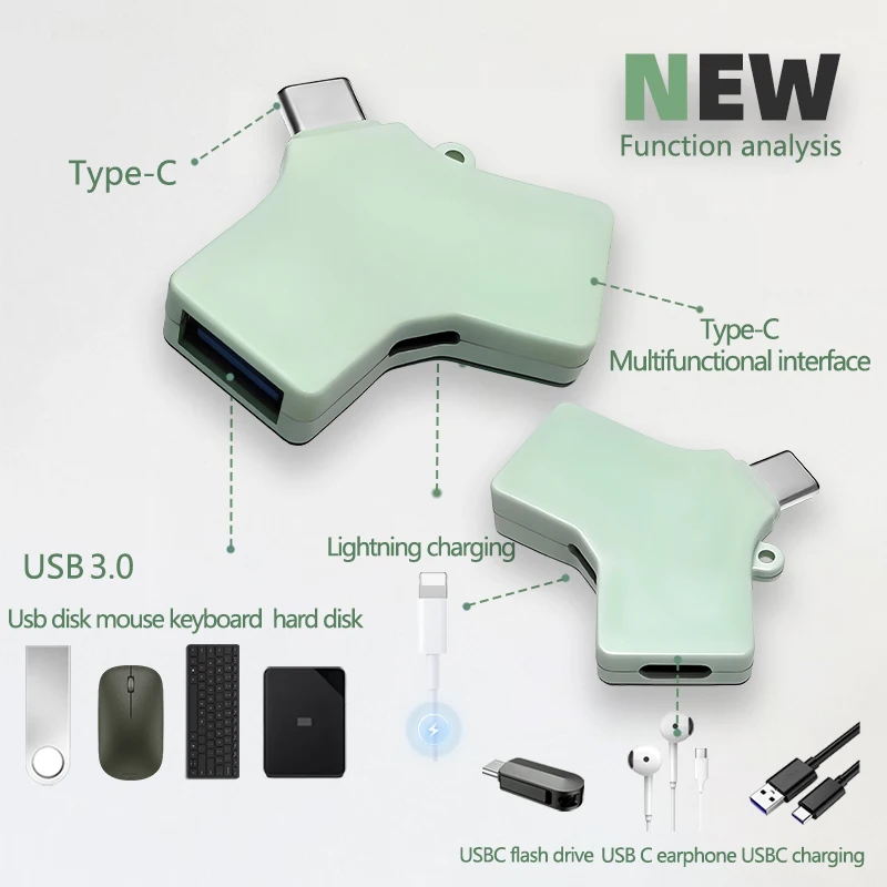 Type-C multifunctionele adapter voor mobiele telefoon Externe verbinding met toetsenbordmuis USB-flashdrive harde schijf en hoofdtelefoon