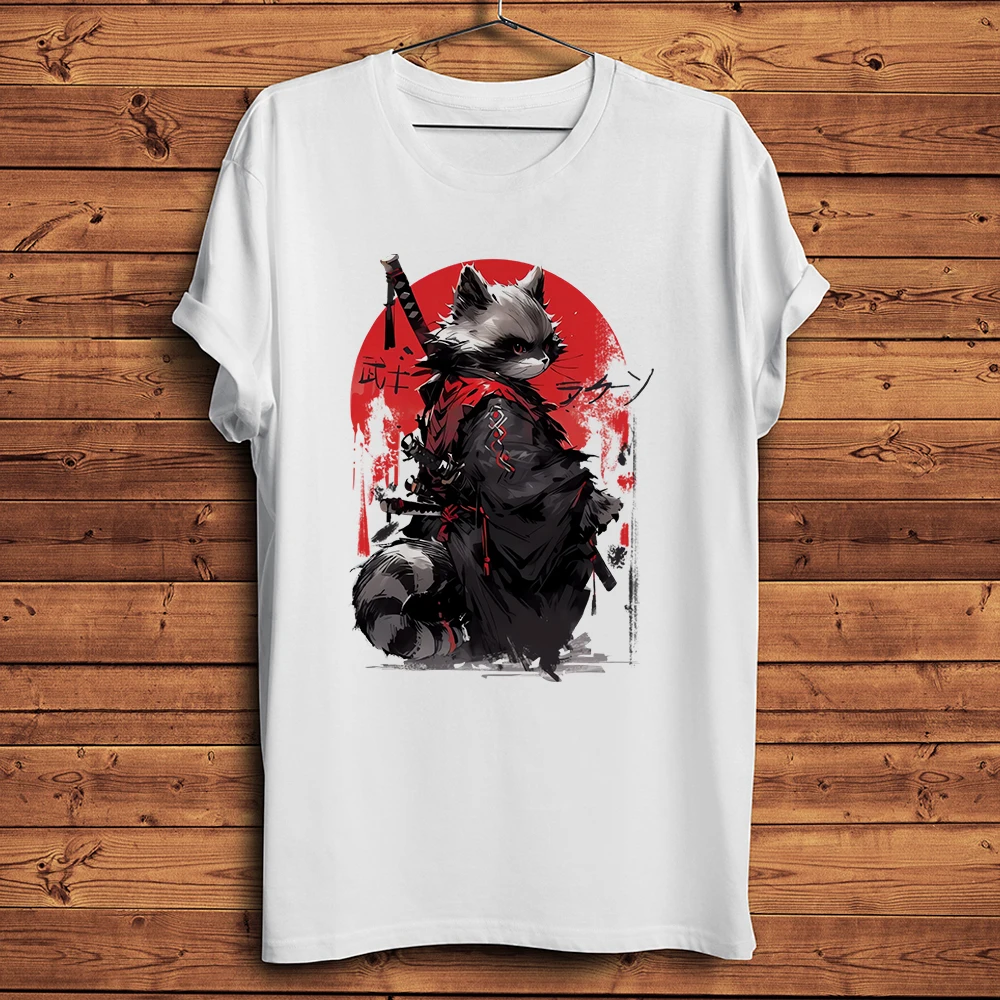 Vintage Samurai Raccoon Swordsman Warrior Funny T Shirt Men Casual Short Sleeve TShirt Unisex Streetwear Tee Breathable Print