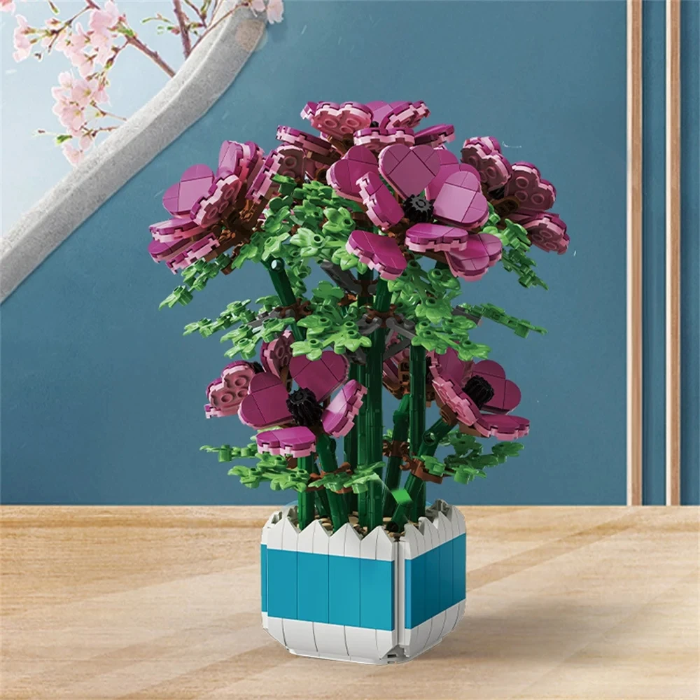 2023 City Creativity Flower Anemonia Sulcata Potted Plant Home Decoration Building Blocks Bricks Toys For Birthday Gift