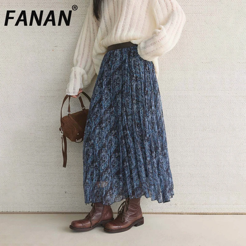 FANAN Fashion Print Contrast Color Mesh Skirts For Women Elastic High Waist A-line Mid-length Female Skirt 2026 Spring New