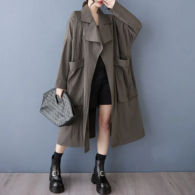 

SuperAen 2026 Spring and Autumn New Korean Style Loose Oversize Patchwork Casual Simple Sweet Long-Sleeved Long Trench Dresses