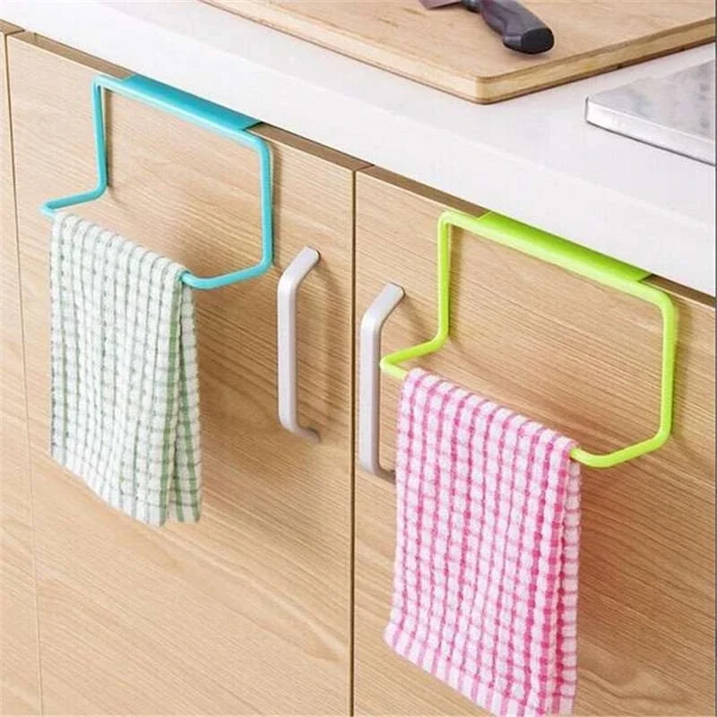 Multi-purpose Kitchen Cabinet Door Back Plastic Towel Holder Dishcloth Hanger Rack