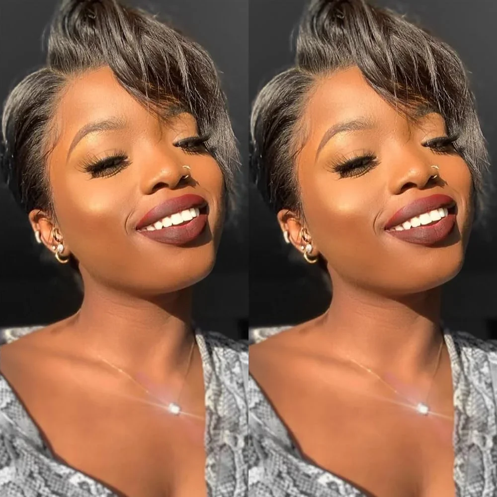 مستقيم عابث قطع باروكة من شعر طبيعي شعر مستعار قصير 13x1 الدانتيل الجبهة الباروكات شعر الإنسان قبل قطعها عابث قطع شعر مستعار طبيعي للنساء السود #1