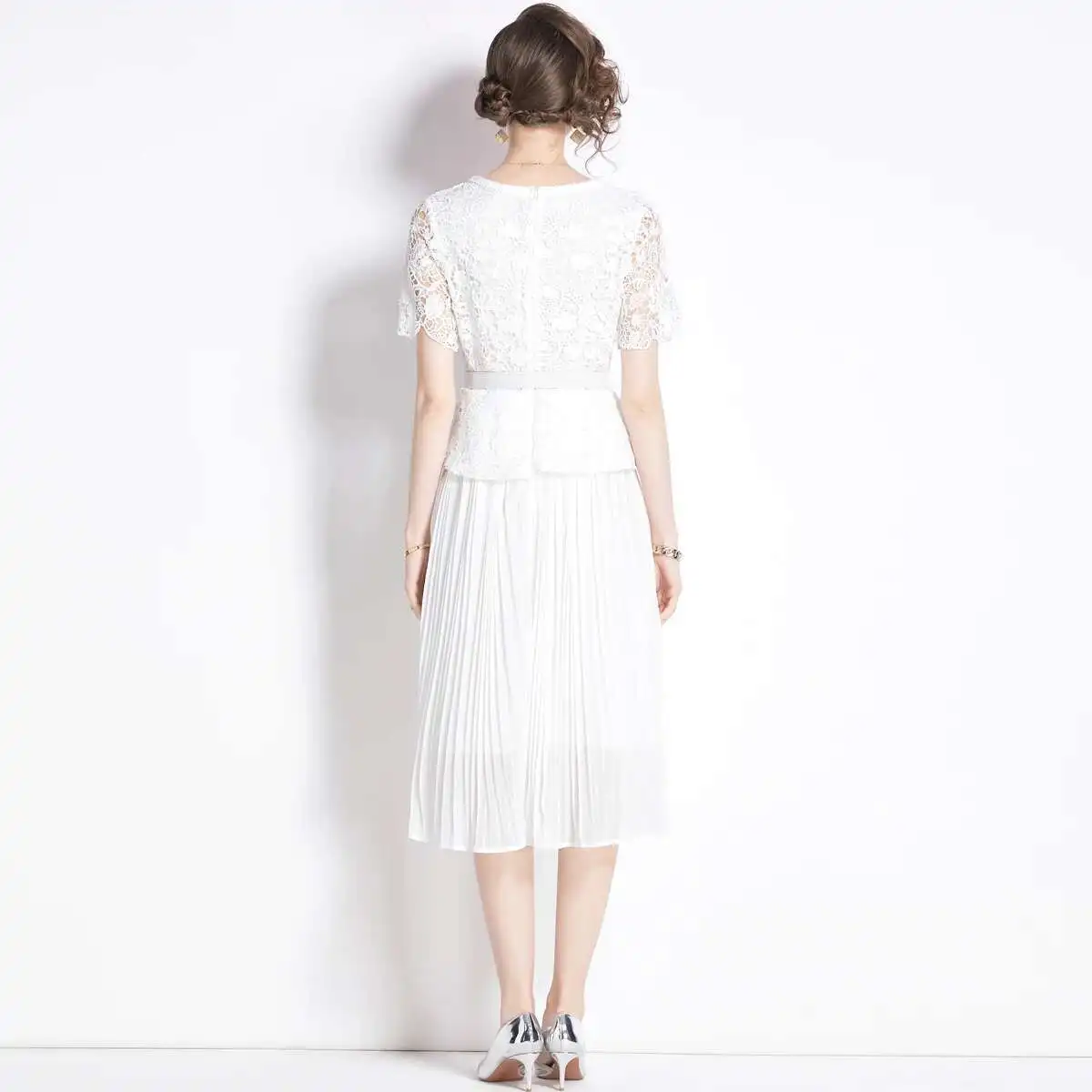 Jamerary ชุดเดรสออกงานพรอมผ้าชีฟองลูกไม้แขนสั้นสำหรับผู้หญิงชุดเดรส gamis pesta สำหรับใส่วันหยุดฤดูร้อน