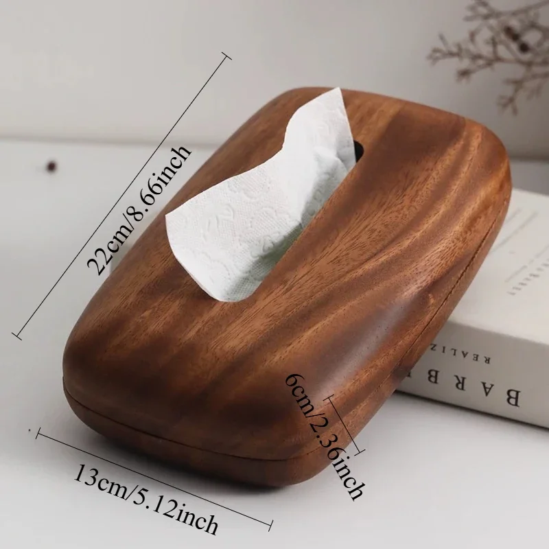 Walnut Wood Tissue Box Cover Premium Vintage Design For Desk Bathroom Home Decor Easy Refill Polished Finish Organizer