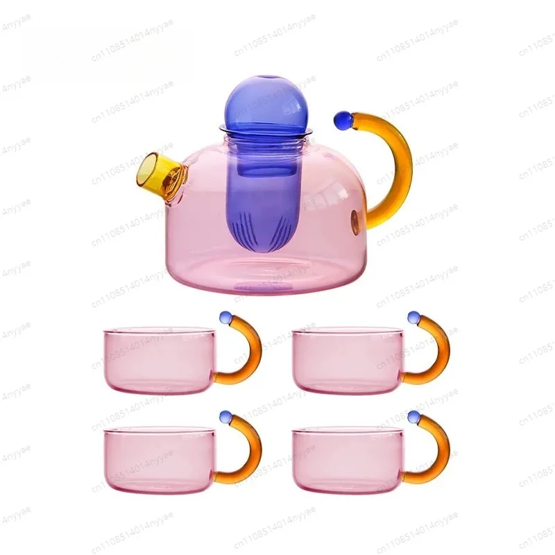 Heat-Resistant Glass 400ML Glass Teapot with 4 Glass Teacups and Tea Infuser for Loose Leaf Tea Lead-free Tea Maker Teaware Set