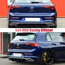 For VW Golf 8 MK8 GTI GTE R-line 2020-2023 4 Fins Car Rear Bumper Diffuser Spoiler Side Splitters Racing Diffuseur Body Kit Trim