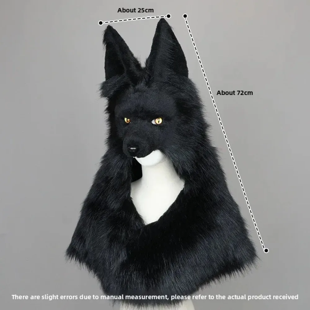Halloween Party Comic Exhibition Performance Viking Style Simulation Black Wolf Head Plush Hat Mask Costume Prop