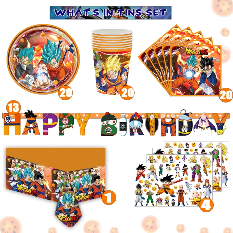 Dragon Ball Z Birthday Party Supplies Pendant Son Goku Kids Decorations Banner Plate Balloons Table Cover Baby Shower Toy Gifts