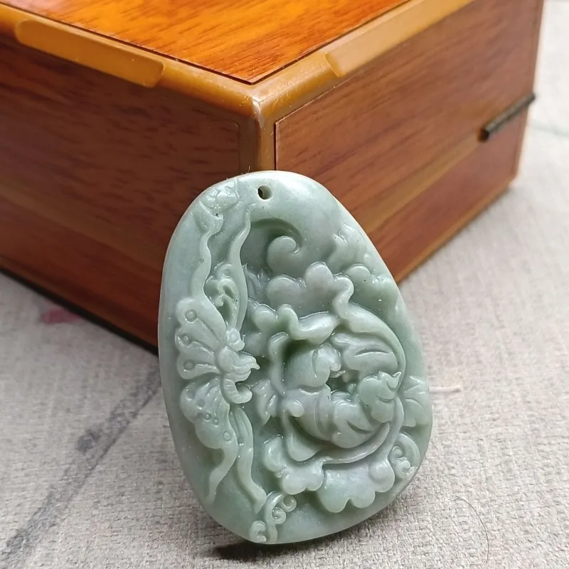 قلادة من اليشم على شكل فراشة الزمرد الطبيعية من قويتشو، مناسبة لكل من الرجال والنساء #4