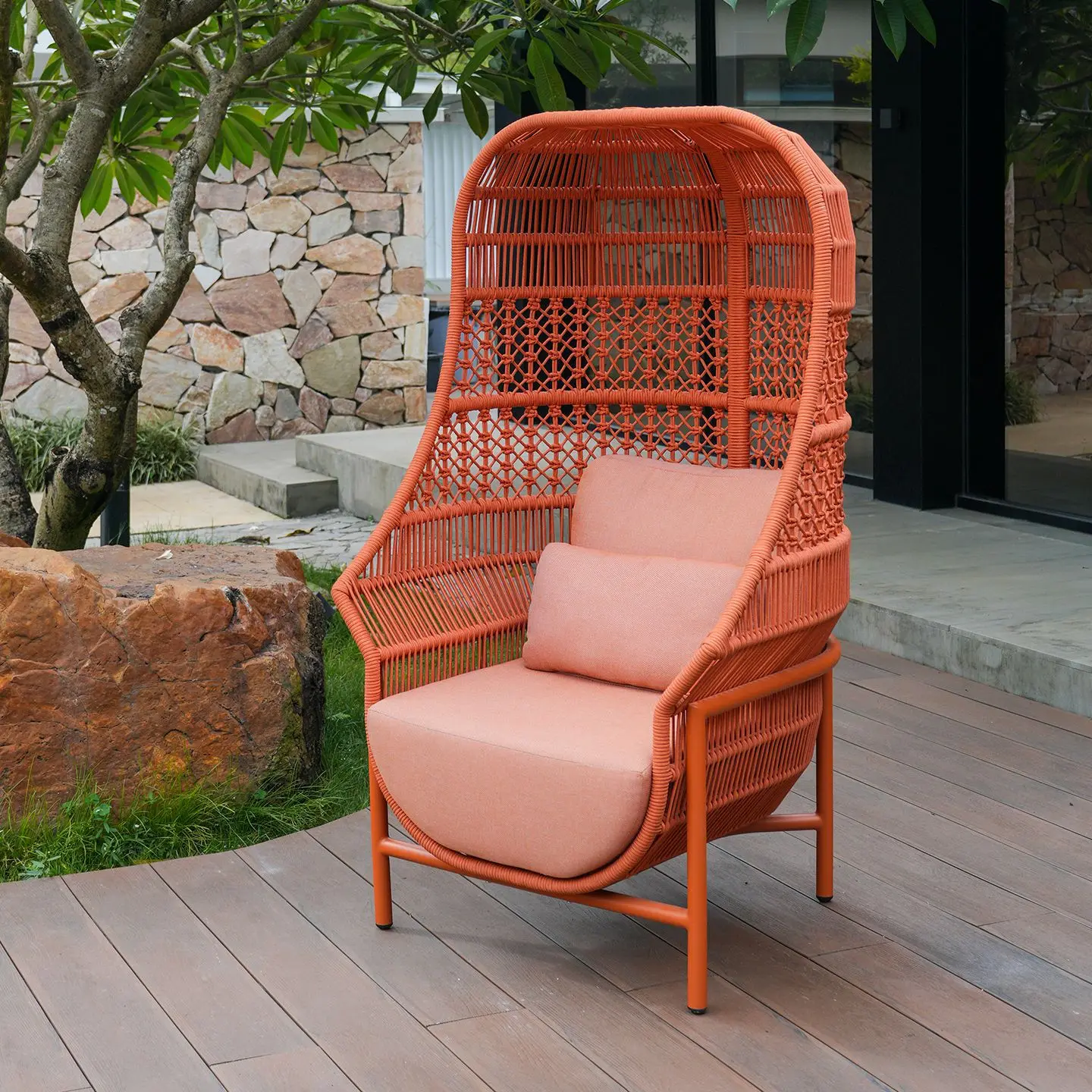 Outdoor courtyard high-back rattan chair weathering waterproof single eggshell sofa