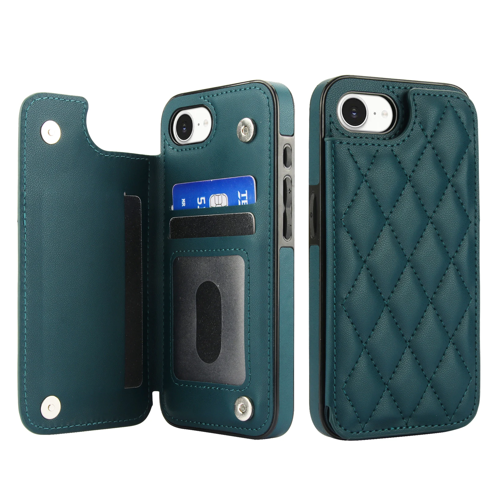 

Flip Luxury Leather Card Holder Wallet Phone Case For iPhone 16e 16 Pro Max 15 Plus 14 13 12 11, Magnetic Clasps Kickstand Cover