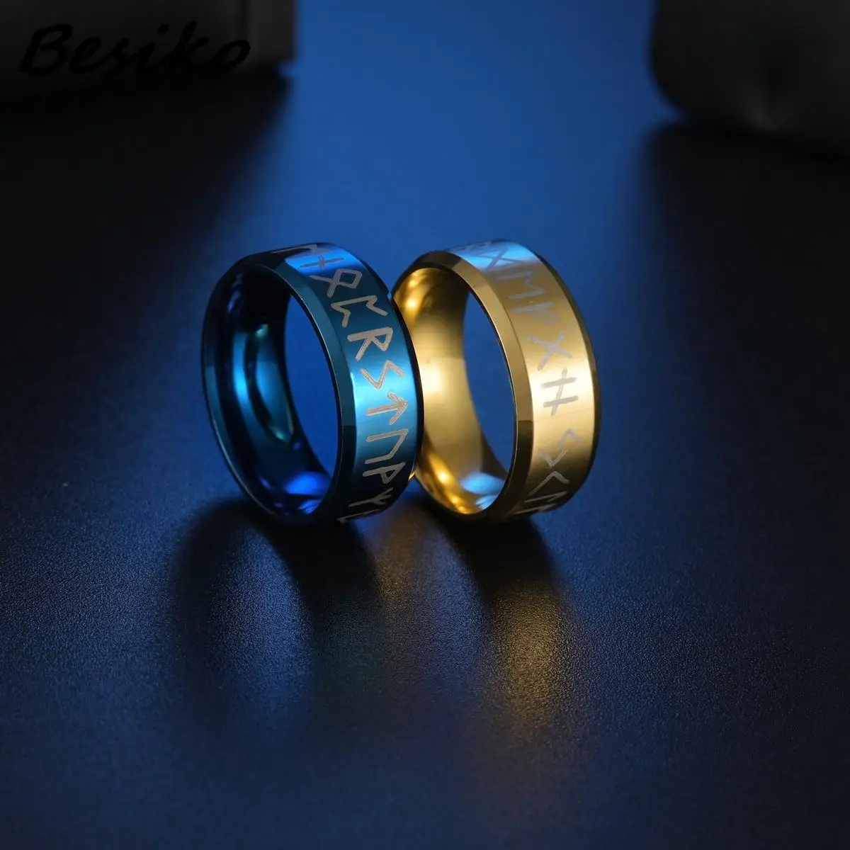 Besiko New Fashion Style Man Ring Stainless Steel MEN Double Letter Rune Words Odin Norse Viking Amulet RETRO Rings Jewelry